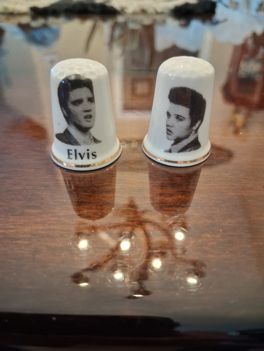 Collectible White Porcelain Thimble Set with Gold Trim - Icon Portraits
